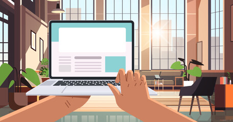 Poster - businessperson hands using laptop social media communication working process concept