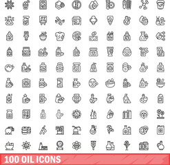 Sticker - 100 oil icons set. Outline illustration of 100 oil icons vector set isolated on white background