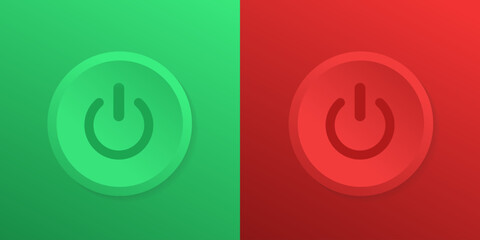 Poster - Power button icon on white background. Web buttons for banner sites. On/Off icon interface. Green and red button. Vector illustration