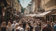 Blurred crowd of unrecognizable downtown streets - Generative AI