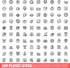 Poster - 100 planet icons set. Outline illustration of 100 planet icons vector set isolated on white background