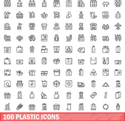 Sticker - 100 plastic icons set. Outline illustration of 100 plastic icons vector set isolated on white background