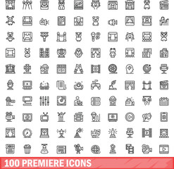 Sticker - 100 premiere icons set. Outline illustration of 100 premiere icons vector set isolated on white background