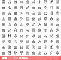 Poster - 100 prison icons set. Outline illustration of 100 prison icons vector set isolated on white background