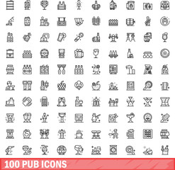 Sticker - 100 pub icons set. Outline illustration of 100 pub icons vector set isolated on white background