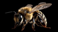 Bee On Black Background Generative Ai