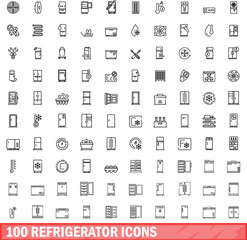 Poster - 100 refrigerator icons set. outline illustration of 100 refrigerator icons vector set isolated on wh