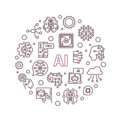 Poster - AI outline round banner. Vector Artificial Intelligence illustration