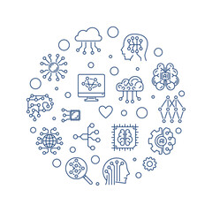 Poster - Artificial Intelligence Digital Brain concept line round vector banner