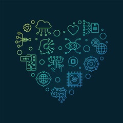 Poster - artificial intelligence line heart shaped vector colored banner. i love ai illustration