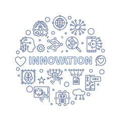 Poster - Innovation outline round banner. Vector Artificial intelligence illustration