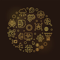 Poster - neural network circle shaped line golden banner - vector future technology round illustration