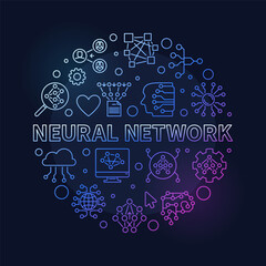 Wall Mural - Neural Network concept thin line round colored banner - vector AI Technology illustration