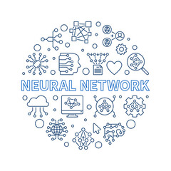 Wall Mural - Neural Network concept outline round banner. Vector Artificial Intelligence illustration