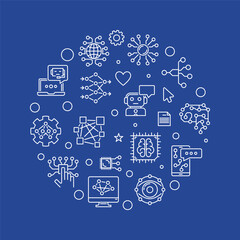 Poster - Solution concept round outline banner. Vector Artificial intelligence and Neural Network illustration