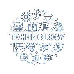 Poster - technology concept outline round banner. vector artificial intelligence illustration