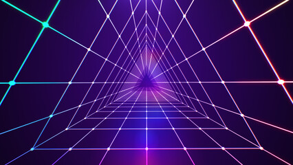 triangle tunnel neon light technology abstract background.
