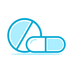 Blue capsule and pill medical icon flat vector design