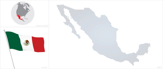 Wall Mural - Mexico map and flag. vector