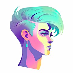 Modern colorful portrait of a person with with short hair and punk style. Generative AI