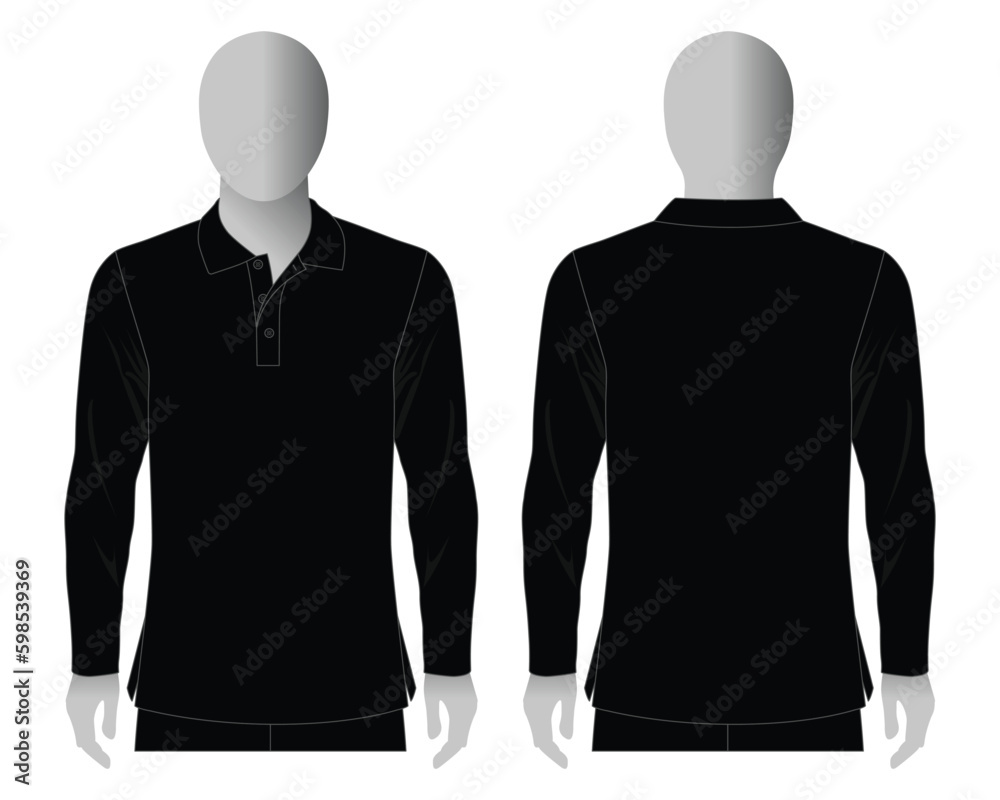 Blank Black Long Sleeve Polo Shirt Template On White Background.Front ...