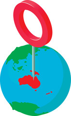 Poster - Location sign icon isometric vector. Planet earth globe with red gps pin icon. Location determination, navigation
