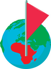 Poster - Flag mark icon isometric vector. Planet earth globe with red flag pointer icon. Location determination, navigation