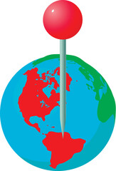 Poster - World pointer icon isometric vector. Planet earth globe with red gps pin icon. Location determination, navigation
