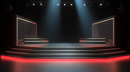Poster - Generative AI of a stage with lighting and spotlights in a dark room