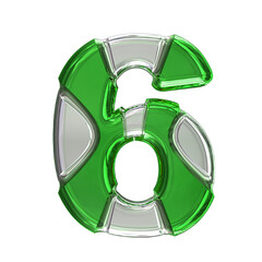 Silver symbol with green inlays. number 6