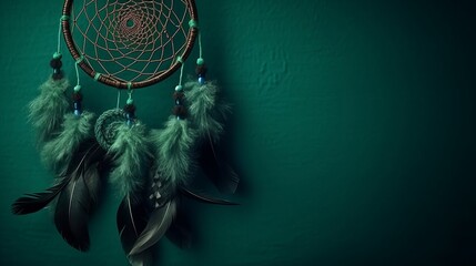 dream catcher hanging on green divider. Creative resource, AI Generated