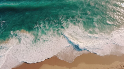  Aerial view of a beach with turquoise water. Generative AI