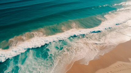 Aerial view of a wild beach with turquoise water. Generative AI