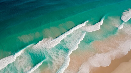 Wall Mural - Aerial view of a wild beach with turquoise water. Generative AI