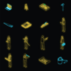Poster - Redesign icon. Isometric of redesign vector icon neon color on black