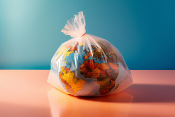 Wall Mural - Earth wrapped in a plastic bag. global environment concept. Generative ai Generative AI