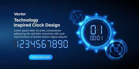 title: technology-inspired digital clock design. futuristic technology background with a clock conce