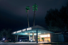 Palm Springs City Hall Midcentury Illuminated At Night, California