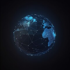 Poster - glowing blue polygonal globe hologram. generative AI