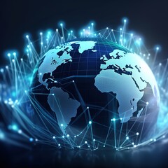 Poster - International trading and stock market analytics concept with digital growing financial chart graphs and stats indicators on world map globe. generative ai