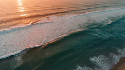 Wall Mural - Aerial view of a wild beach at sunset Generative AI