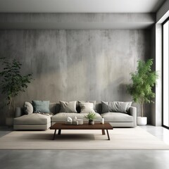 Wall Mural - cement of living room with sofa, modern home. generative ai