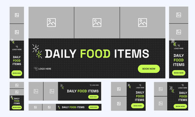 Wall Mural - Food menu set of web banner template design for social media posts, editable vector eps 10 file format