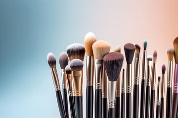 Wall Mural - Set of Makeup Brushes , Essential Beauty Tools on Plain Background, Generative AI