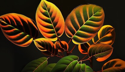 Wall Mural - orange and gold leaves on a plant. generative ai generative ai