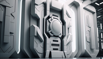 Poster - white futuristic background abstract. room 3d rendering of space city sci fi texture. generative ai 