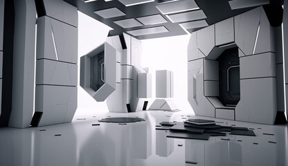 Poster - white futuristic background abstract. 3d rendering of space city sci fi texture. generative ai with 