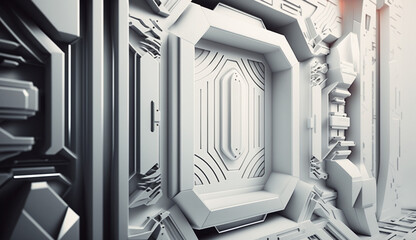 Poster - white futuristic background abstract. room 3d rendering of space city sci fi. generative ai with cop