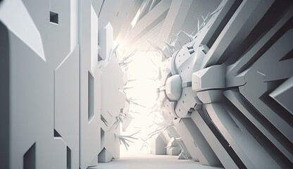 Poster - white futuristic background abstract. room 3d rendering of space city sci fi texture. generative ai