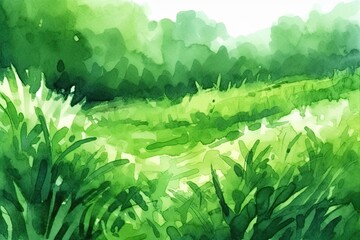 Poster - serene landscape with trees and grassy fields. Generative AI Generative AI